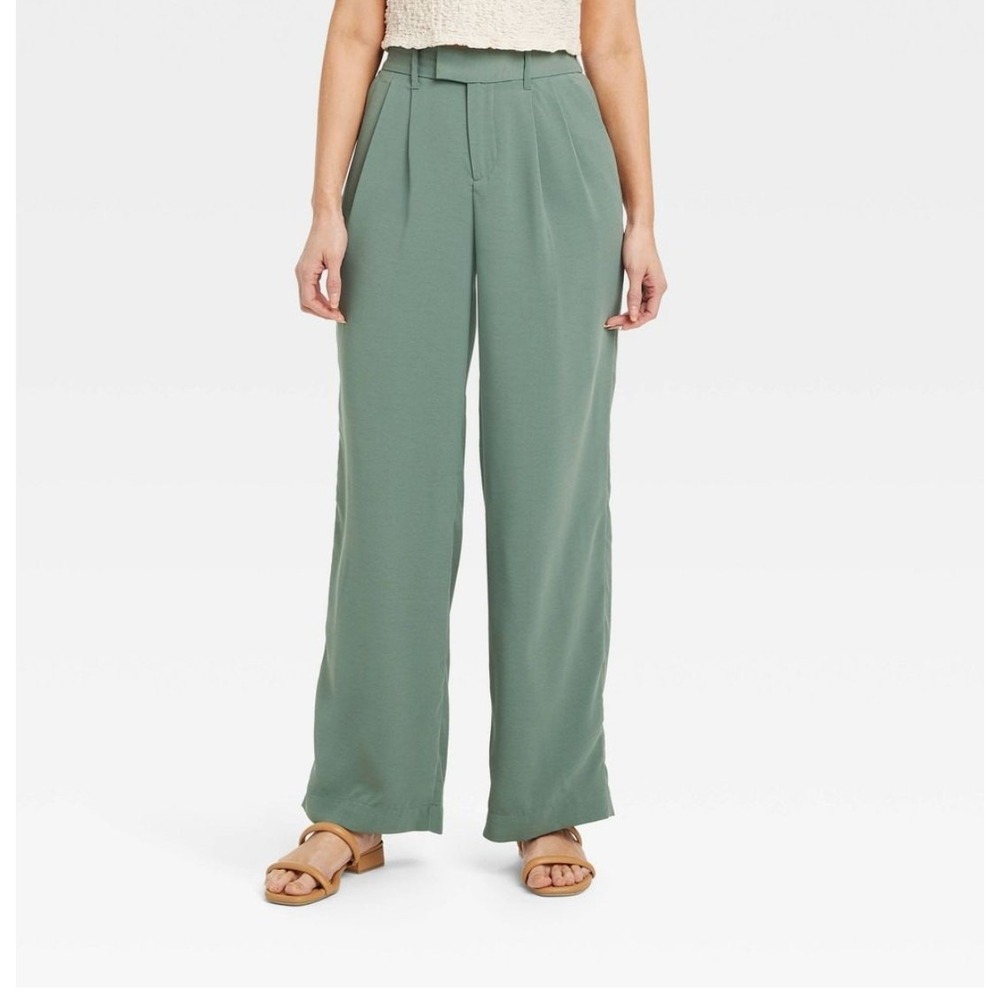 A New Day Flowy Career Pant Green Pleated Work Office NEW Size 6
